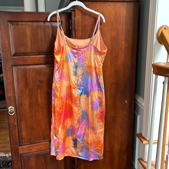 NWOT Wild Fable Bright Satin Tie Dye Midi Dress - Picture 7 of 9